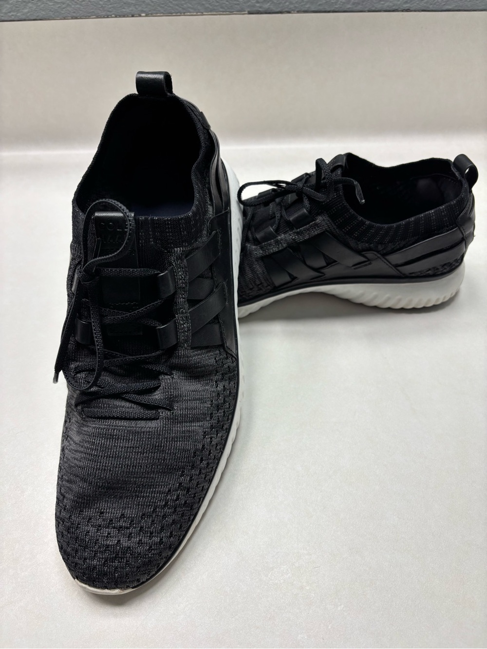 Cole Haan Men's Black Knit Lace-Up Sneakers with White Sole Grandpro OS